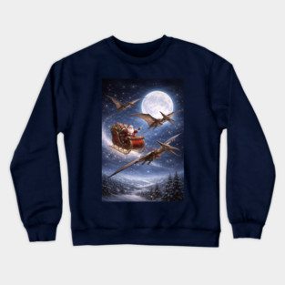 Santa’s Sleigh Pulled by Pterodactyls Crewneck Sweatshirt