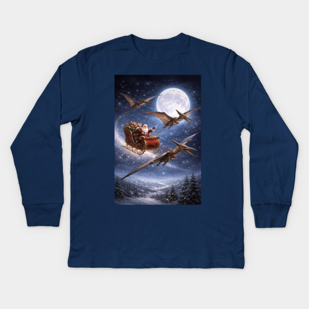 Santa’s Sleigh Pulled by Pterodactyls Kids Long Sleeve T-Shirt by DonWillisJrArt