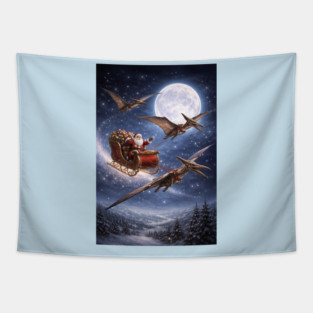Santa’s Sleigh Pulled by Pterodactyls Tapestry