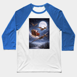 Santa’s Sleigh Pulled by Pterodactyls Baseball T-Shirt