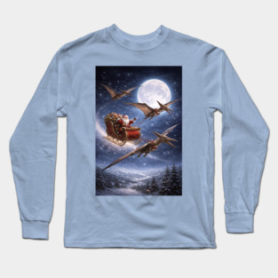 Santa’s Sleigh Pulled by Pterodactyls Long Sleeve T-Shirt