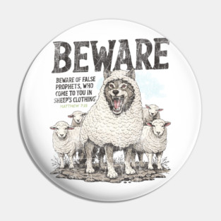 Beware Wolf In Sheep’s Clothing Shirt Christian Graphic Tee Matthew 7 15 Bible Verse False Prophet Warning Vintage Unisex T Shirt Pin