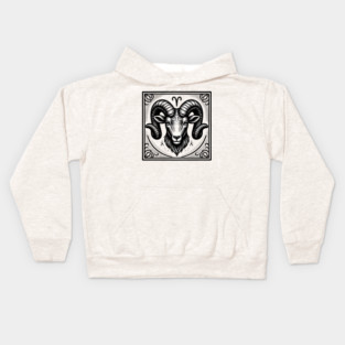 Aries Zodiac Sign: Retro Woodcut Style Illustration Kids Hoodie