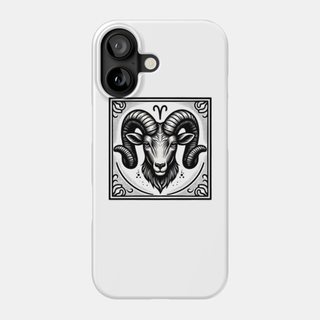 Aries Zodiac Sign: Retro Woodcut Style Illustration Phone Case by Pixel Threads 