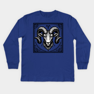 Aries Zodiac Sign: Retro Woodcut Style Illustration Kids Long Sleeve T-Shirt