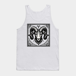 Aries Zodiac Sign: Retro Woodcut Style Illustration Tank Top