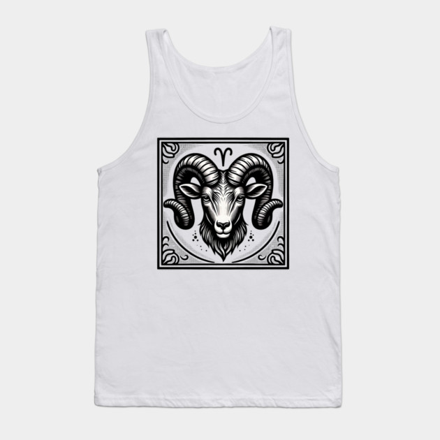 Aries Zodiac Sign: Retro Woodcut Style Illustration Tank Top by Pixel Threads 