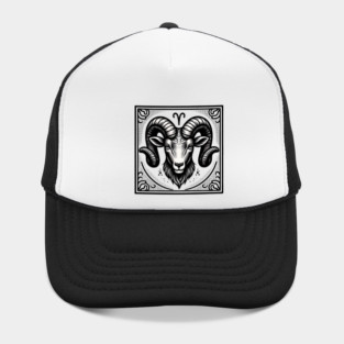 Aries Zodiac Sign: Retro Woodcut Style Illustration Hat