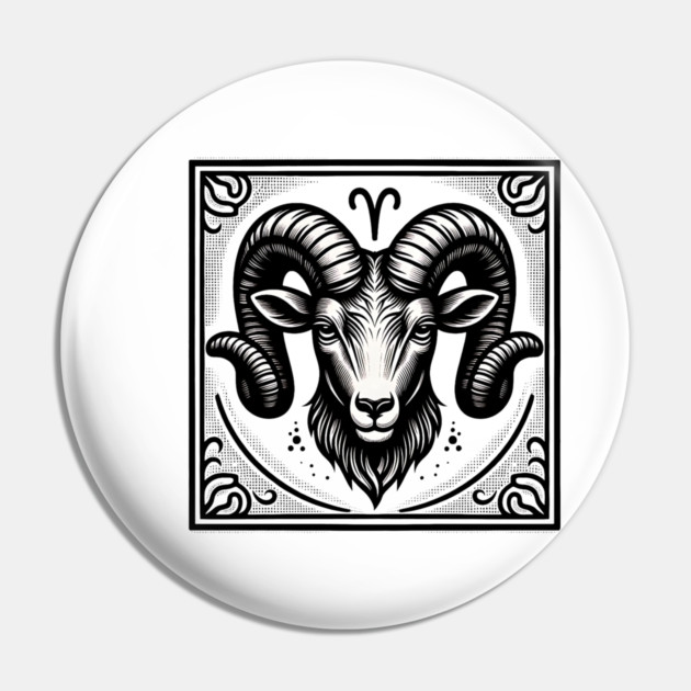 Aries Zodiac Sign: Retro Woodcut Style Illustration Pin by Pixel Threads 