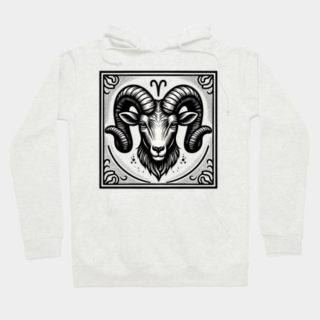 Aries Zodiac Sign: Retro Woodcut Style Illustration Hoodie by Pixel Threads 
