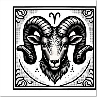 Aries Zodiac Sign: Retro Woodcut Style Illustration Posters and Art