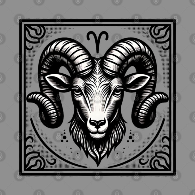 Aries Zodiac Sign: Retro Woodcut Style Illustration by Pixel Threads 