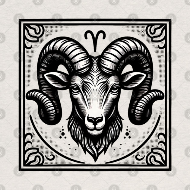 Aries Zodiac Sign: Retro Woodcut Style Illustration by Pixel Threads 