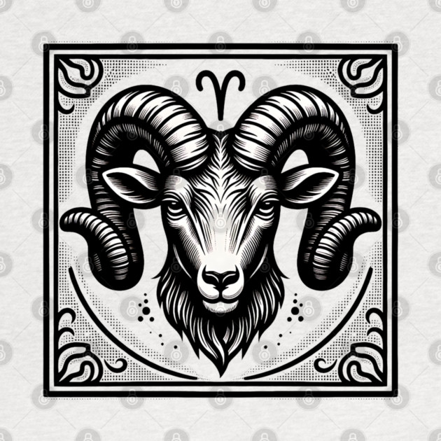 Aries Zodiac Sign: Retro Woodcut Style Illustration by Pixel Threads 