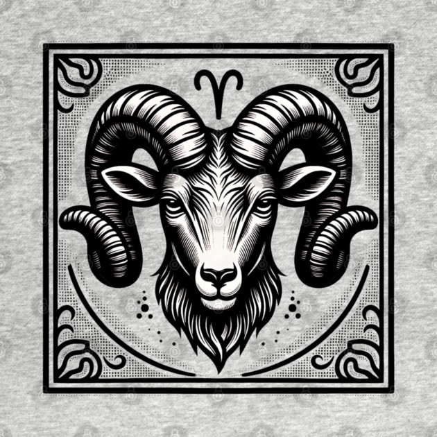 Aries Zodiac Sign: Retro Woodcut Style Illustration by Pixel Threads 