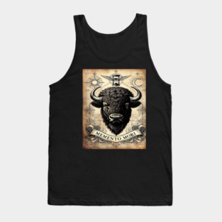 American Bison Stoicism: Memento Mori Vintage Woodcut Art Tank Top