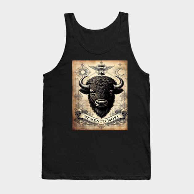 American Bison Stoicism: Memento Mori Vintage Woodcut Art Tank Top by Pixel Threads 