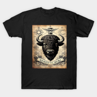American Bison Stoicism: Memento Mori Vintage Woodcut Art T-Shirt