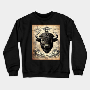 American Bison Stoicism: Memento Mori Vintage Woodcut Art Crewneck Sweatshirt