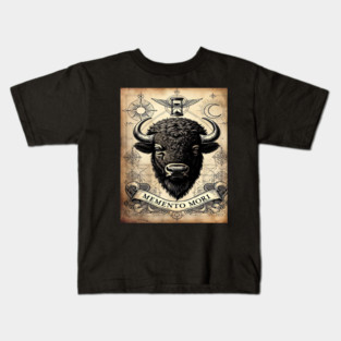 American Bison Stoicism: Memento Mori Vintage Woodcut Art Kids T-Shirt