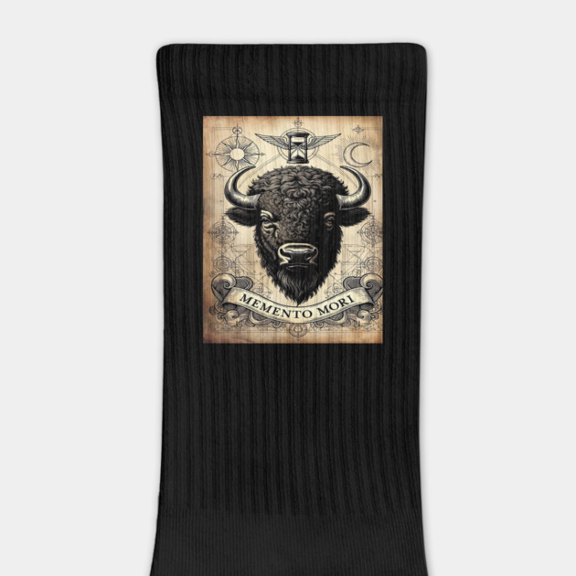 American Bison Stoicism: Memento Mori Vintage Woodcut Art by Pixel Threads 