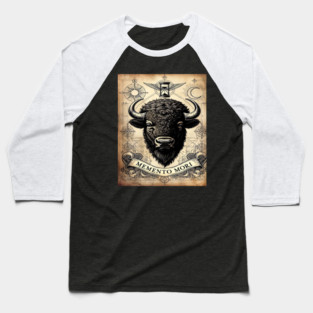 American Bison Stoicism: Memento Mori Vintage Woodcut Art Baseball T-Shirt