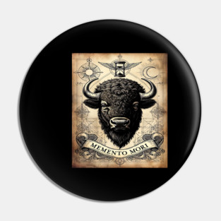 American Bison Stoicism: Memento Mori Vintage Woodcut Art Pin