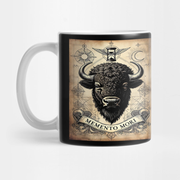 American Bison Stoicism: Memento Mori Vintage Woodcut Art by Pixel Threads 