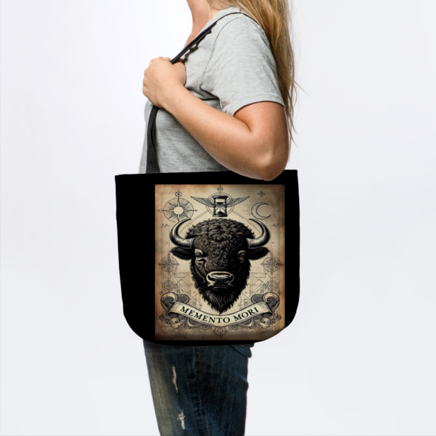 American Bison Stoicism: Memento Mori Vintage Woodcut Art by Pixel Threads 