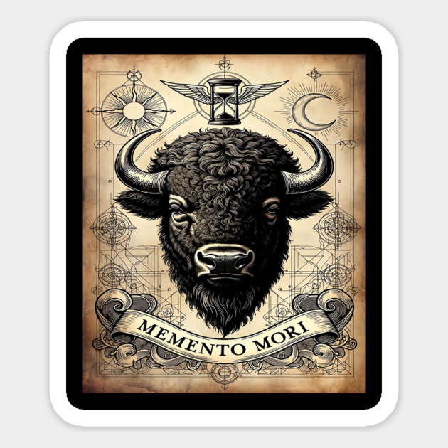 American Bison Stoicism: Memento Mori Vintage Woodcut Art Magnet by Pixel Threads 