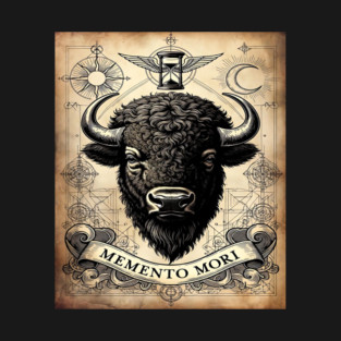 American Bison Stoicism: Memento Mori Vintage Woodcut Art T-Shirt