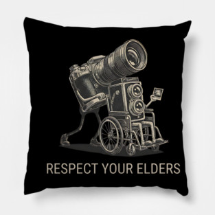 Respect Your Elders  - Vintage Analog Camera - Retro Photography Art Pillow