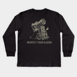 Respect Your Elders  - Vintage Analog Camera - Retro Photography Art Kids Long Sleeve T-Shirt