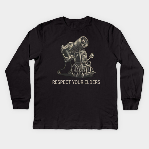 Respect Your Elders  - Vintage Analog Camera - Retro Photography Art Kids Long Sleeve T-Shirt by Pixel Threads 