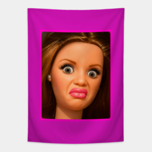 Disgusted Doll Face Meme Tapestry