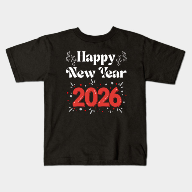 Happy New Year 2026 Celebration with Confetti and Balloons Kids T-Shirt by Creatifly Graphic Tees