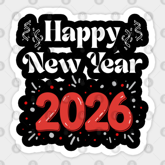 Happy New Year 2026 Celebration with Confetti and Balloons Sticker by Creatifly Graphic Tees