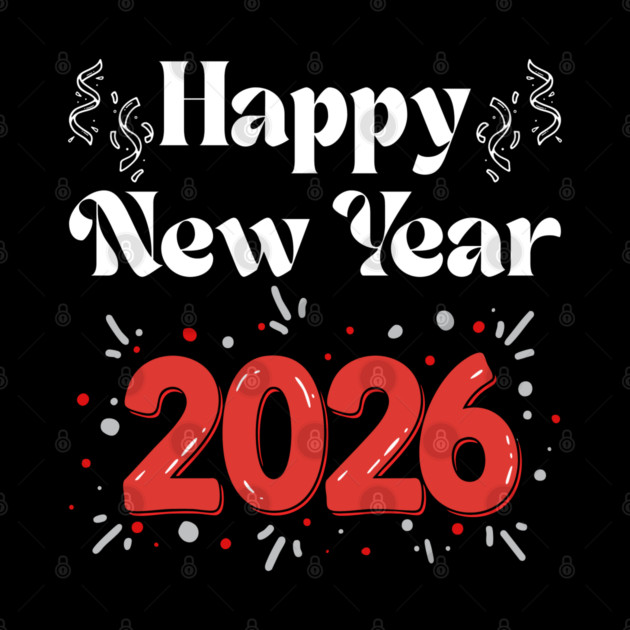 Happy New Year 2026 Celebration with Confetti and Balloons by Creatifly Graphic Tees