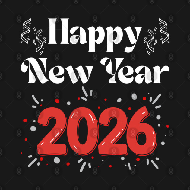 Happy New Year 2026 Celebration with Confetti and Balloons by Creatifly Graphic Tees