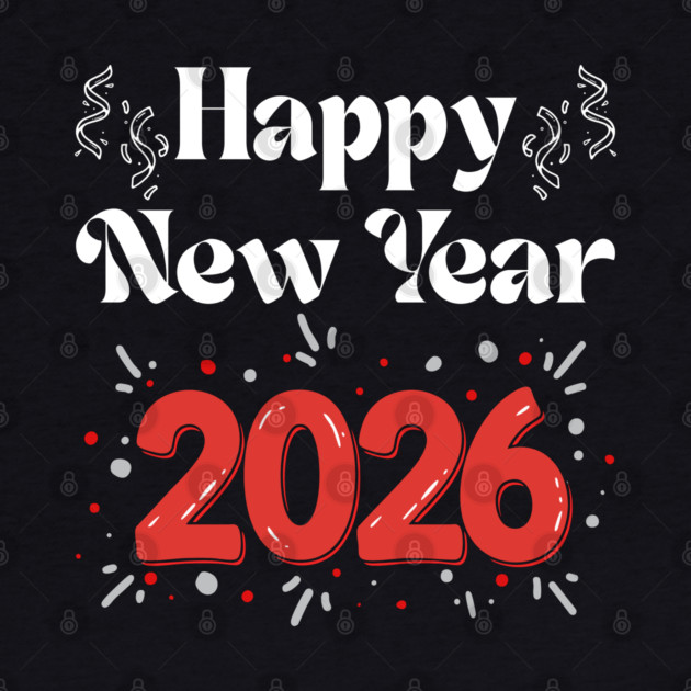 Happy New Year 2026 Celebration with Confetti and Balloons by Creatifly Graphic Tees
