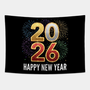 Happy New Year 2026 Fireworks Celebration Tapestry