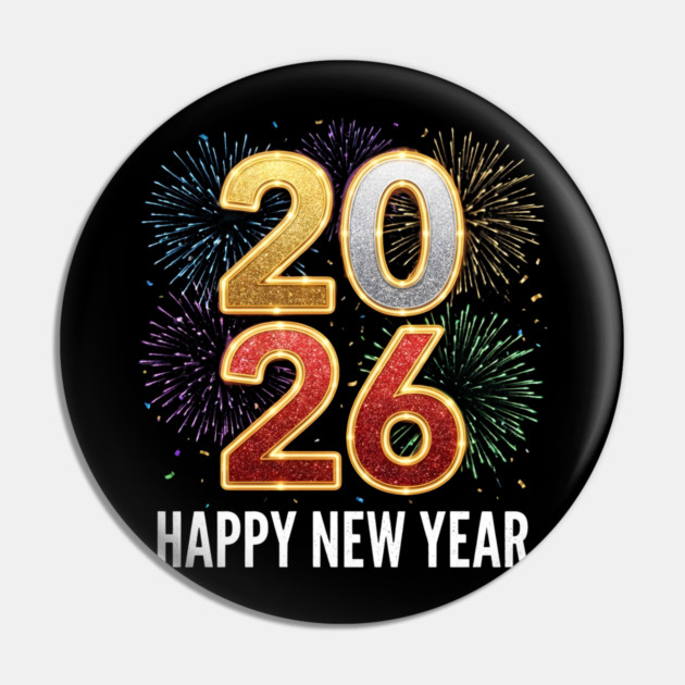 Happy New Year 2026 Fireworks Celebration Pin by Creatifly Graphic Tees