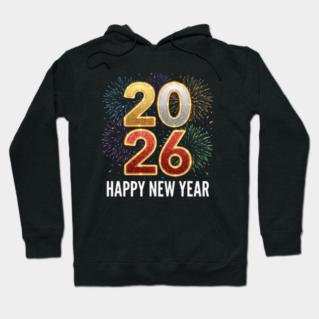 Happy New Year 2026 Fireworks Celebration Hoodie by Creatifly Graphic Tees