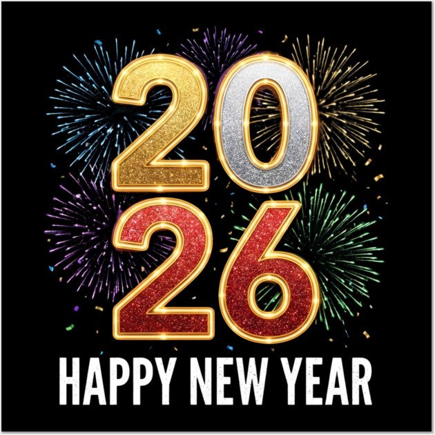 Happy New Year 2026 Fireworks Celebration Wall Art by Creatifly Graphic Tees