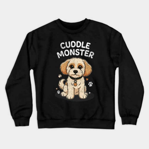 Cuddle Monster – Vintage Distressed Style Cute Cartoon Dog Lover Design Crewneck Sweatshirt by Butter Creative
