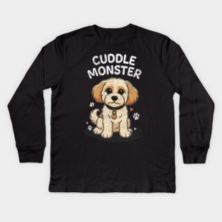 Cuddle Monster – Vintage Distressed Style Cute Cartoon Dog Lover Design Kids Long Sleeve T-Shirt