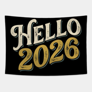 Hello 2026 Retro New Year Greeting Tapestry