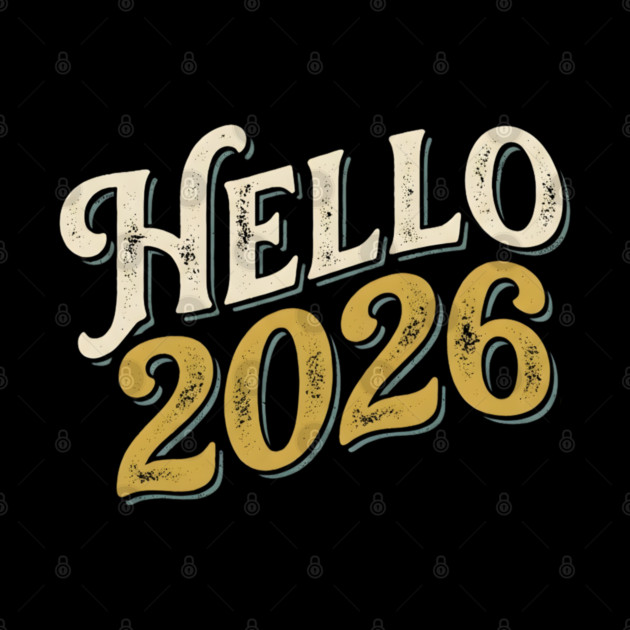 Hello 2026 Retro New Year Greeting by Creatifly Graphic Tees