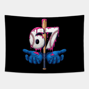 Baseball 67 Six Seven Funny Gen Alpha Meme Drip Tapestry
