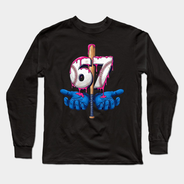 Baseball 67 Six Seven Funny Gen Alpha Meme Drip Long Sleeve T-Shirt by yangho